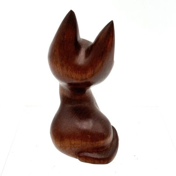 Vintage Carved Dark Wood Cat Statue Mid Century Modern Retro - Picture 3 of 10